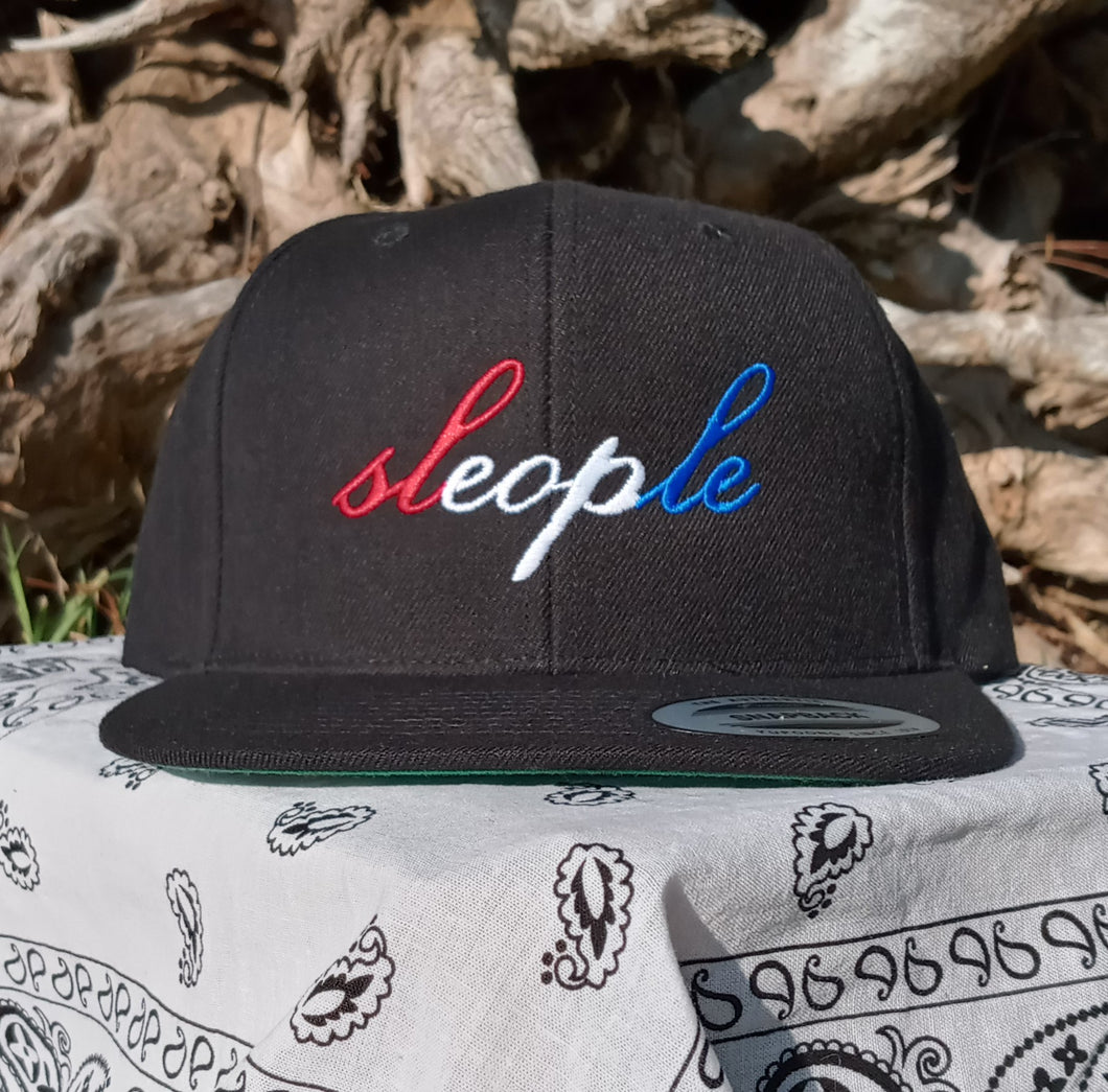 Black Snap-Back W/ Red, White and Blue sleople Embroidery