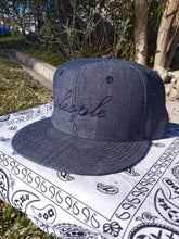 Load image into Gallery viewer, Denim Snap-Back W/ Navy Blue sleople Embroidery
