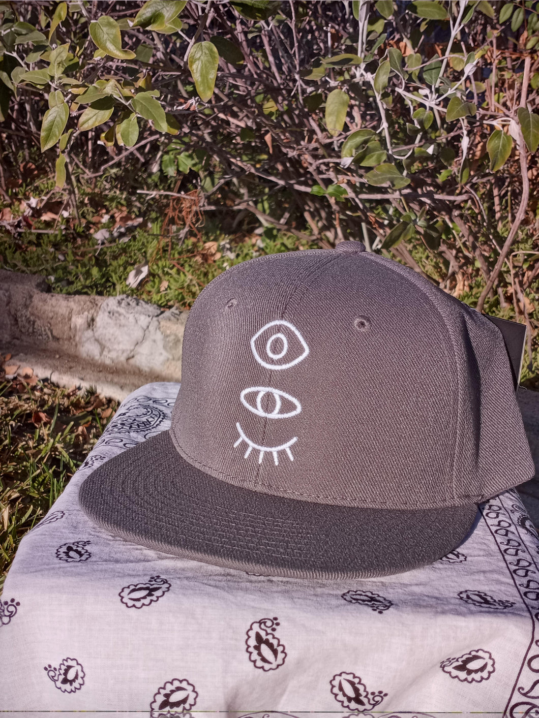 Grey Snap-Back W/ White Eyevate Eyecon Embroidery