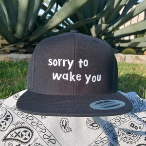 Navy Blue Snap-Back W/ White sorry to wake you Embroidery